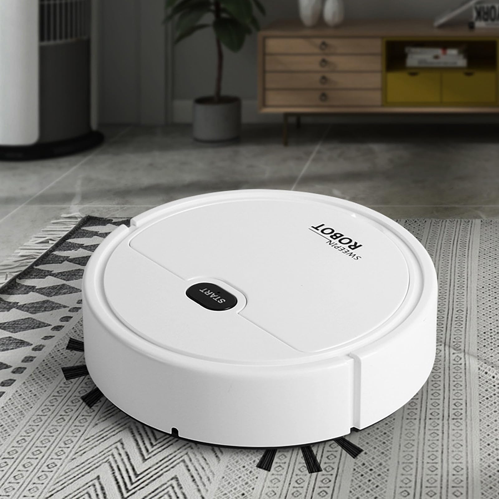 Robot Vacuum Cleaner with Powerful Suction, Intelligent Sweeping Robot Automatic Robotic Vacuum Cleaner, Ultra Slim Quiet, Ideal for Pet Hair, Hard Floor, Low Carpet, Medium-Pile Carpets White