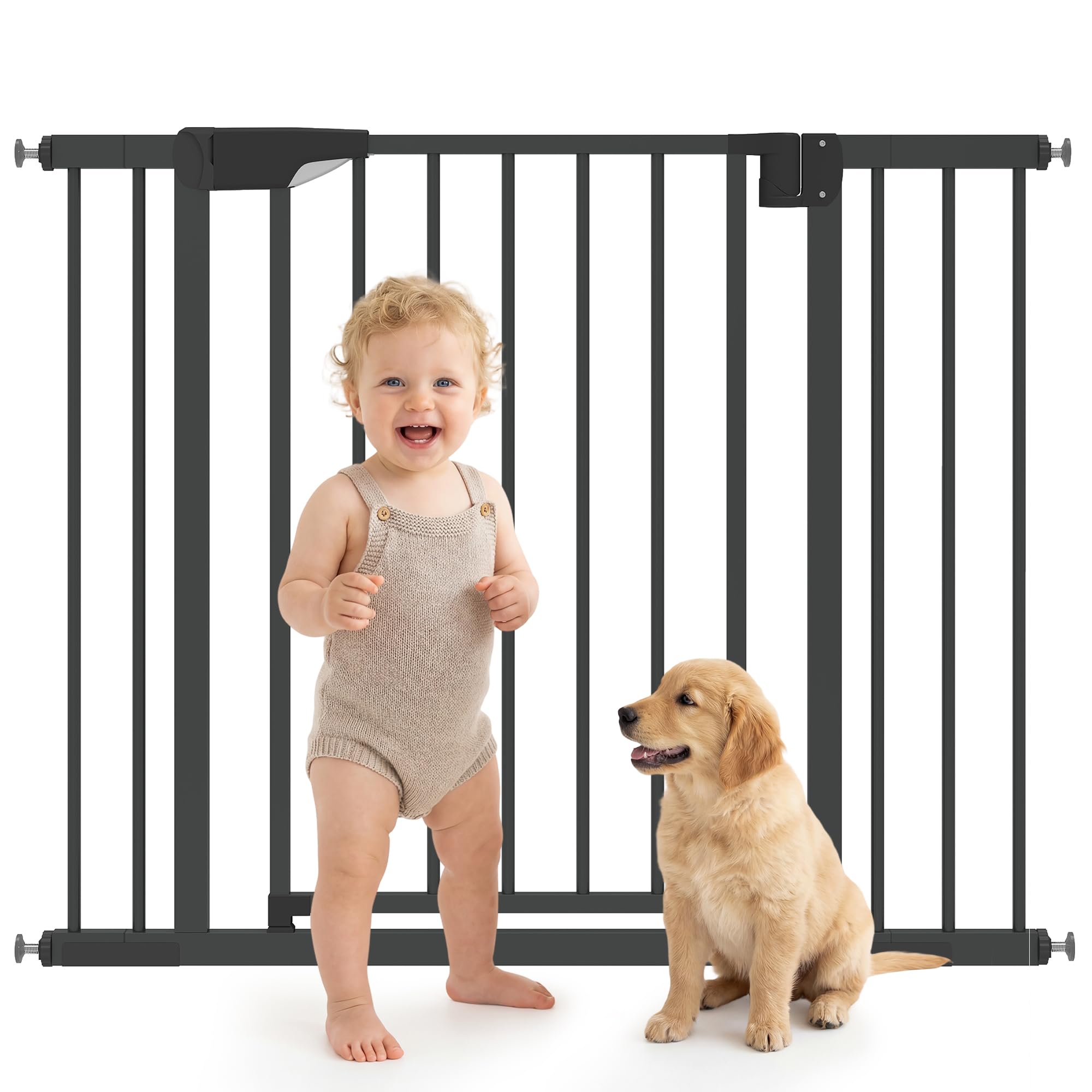 PawHut Puerta bebé 30"-40" 30" H Puerta Mascotas Cierre automático, Negro