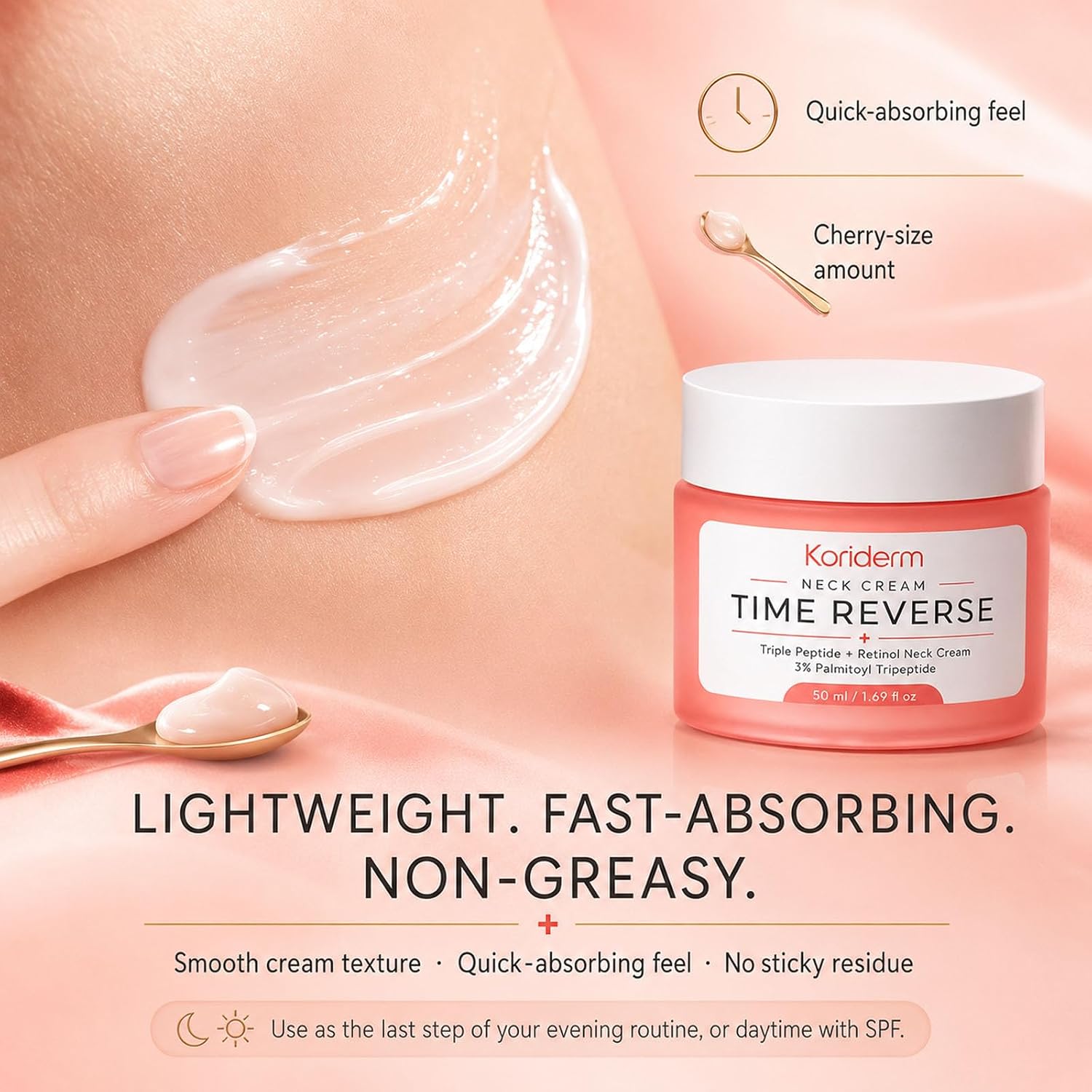 Neck Cream Time Reverse, Peptide Retinol Moisturizer with Ceramide and Hyaluronic Acid, Lightweight Neck and Decollete Skin Care, No Added Fragrance, 50 ml (1)