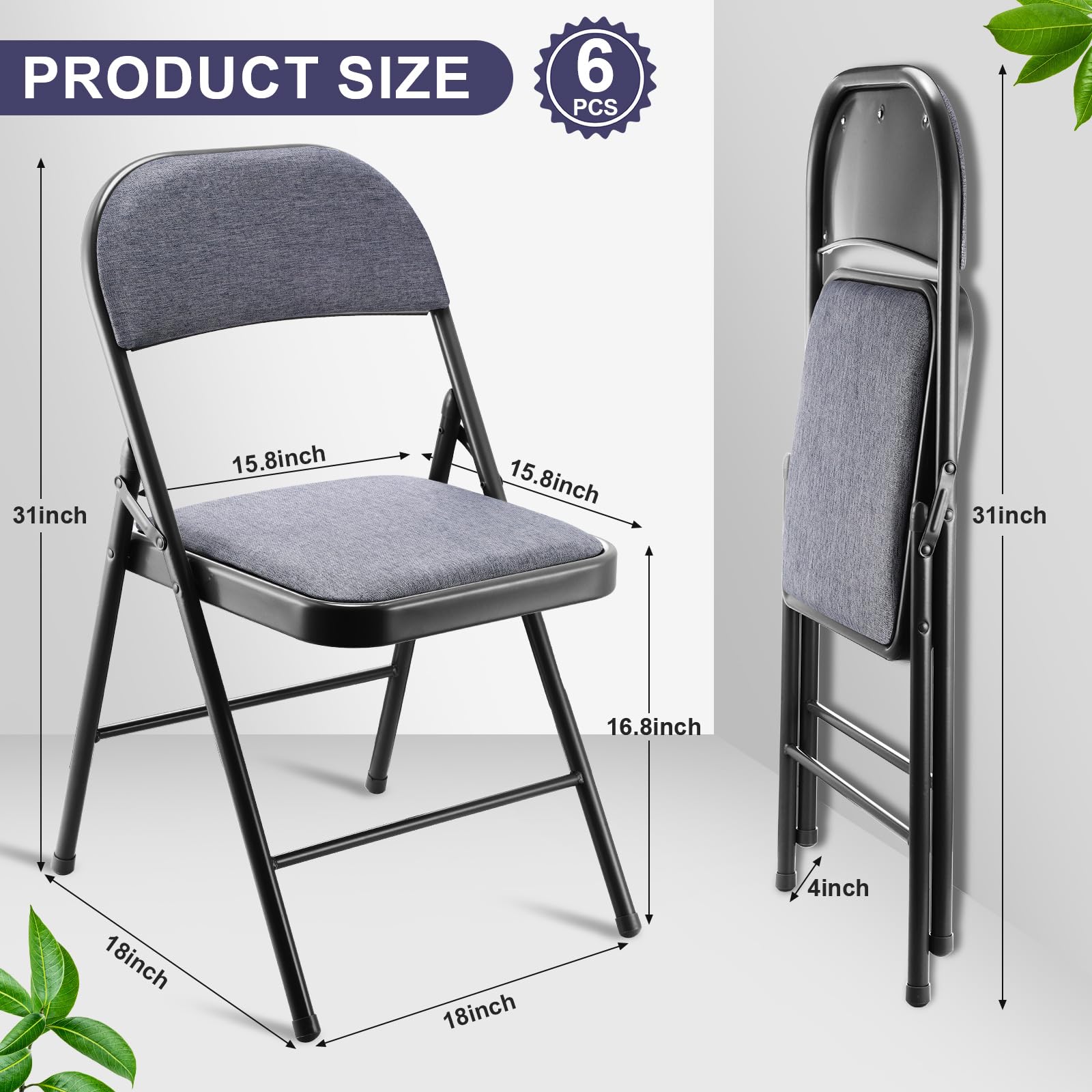 Amazon.com: FairySandy 6 Pack Folding Chairs with Metal Frame and