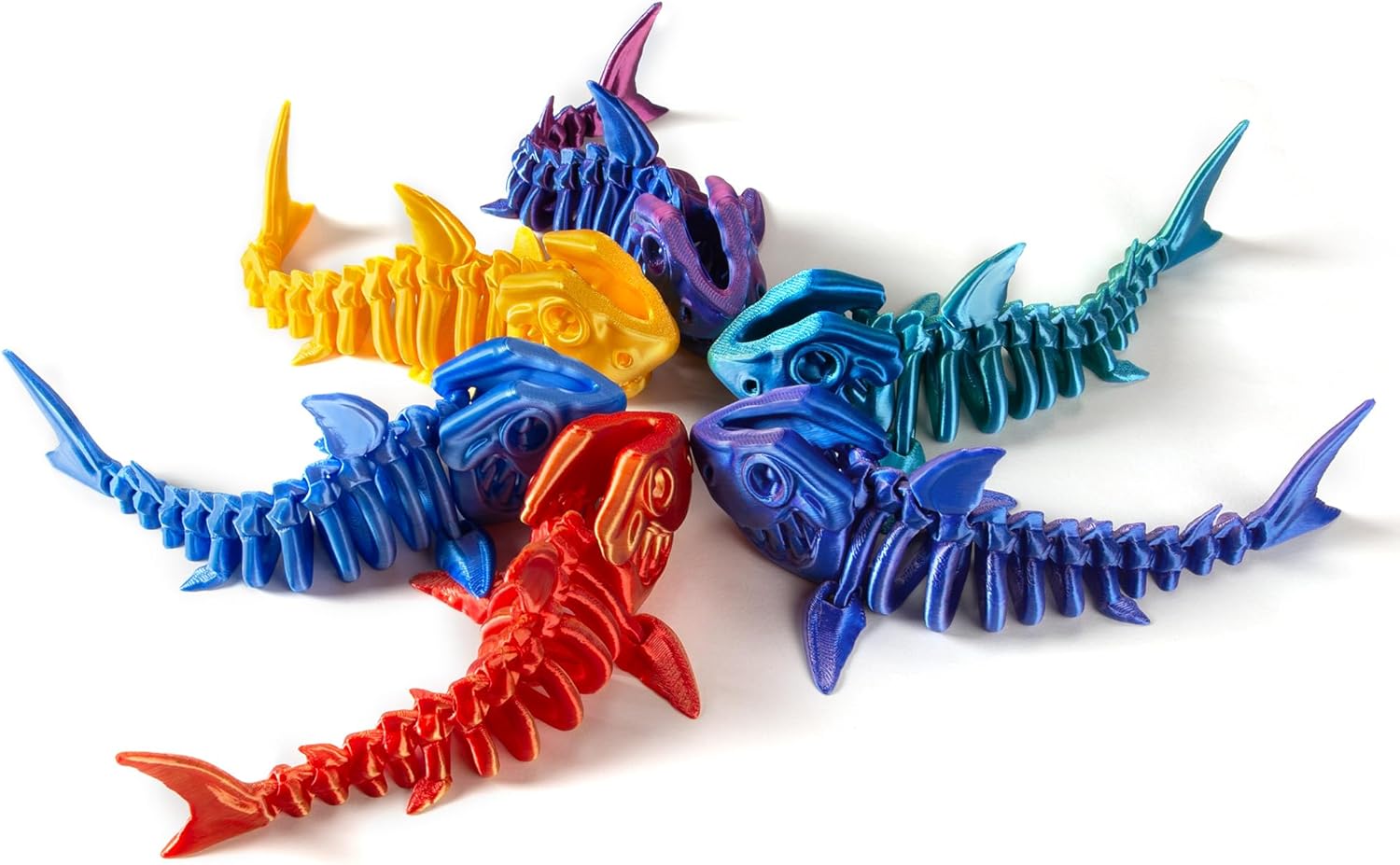 3D Printed Articulated Shark Toy – Fun Movable Skeleton Design for Desk Decor Fidget & Decompression Cute Rainbow Shark Model for Childern with Autism & ADHD Premium Quality（Blue）