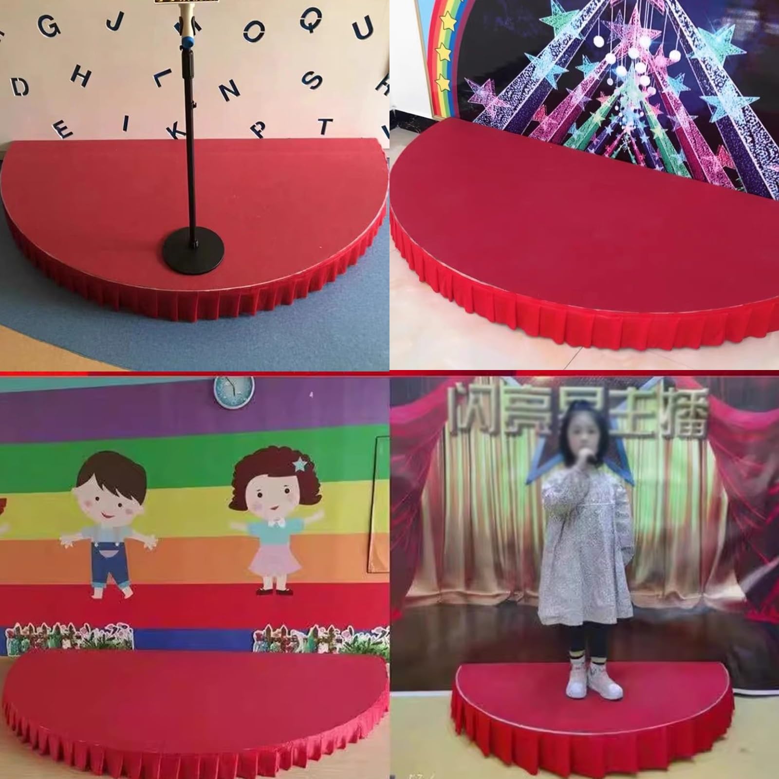 Piattaforma per palcoscenico a mezza luna, rialzo portatile ad alte prestazioni, superficie antiscivolo in moquette per asilo e aule, 100/120 cm, design pieghevole