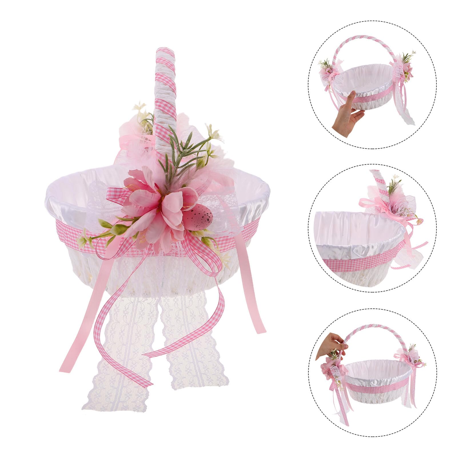 Gatuida Blumenkorb für Blumenmädchen Handgewebter Hochzeitskorb mit Großzügigem Stauraum Rosa Osterkorb für Süßigkeiten und Gastgeschenke