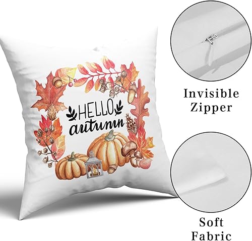 Miniatura 8 de Sweetshow Juego de 2 fundas de almohada de calabaza otoñal de 18 x 18 pulgadas, juego de 2 fundas cuadradas de algodón para el hogar, sofá, patio,
