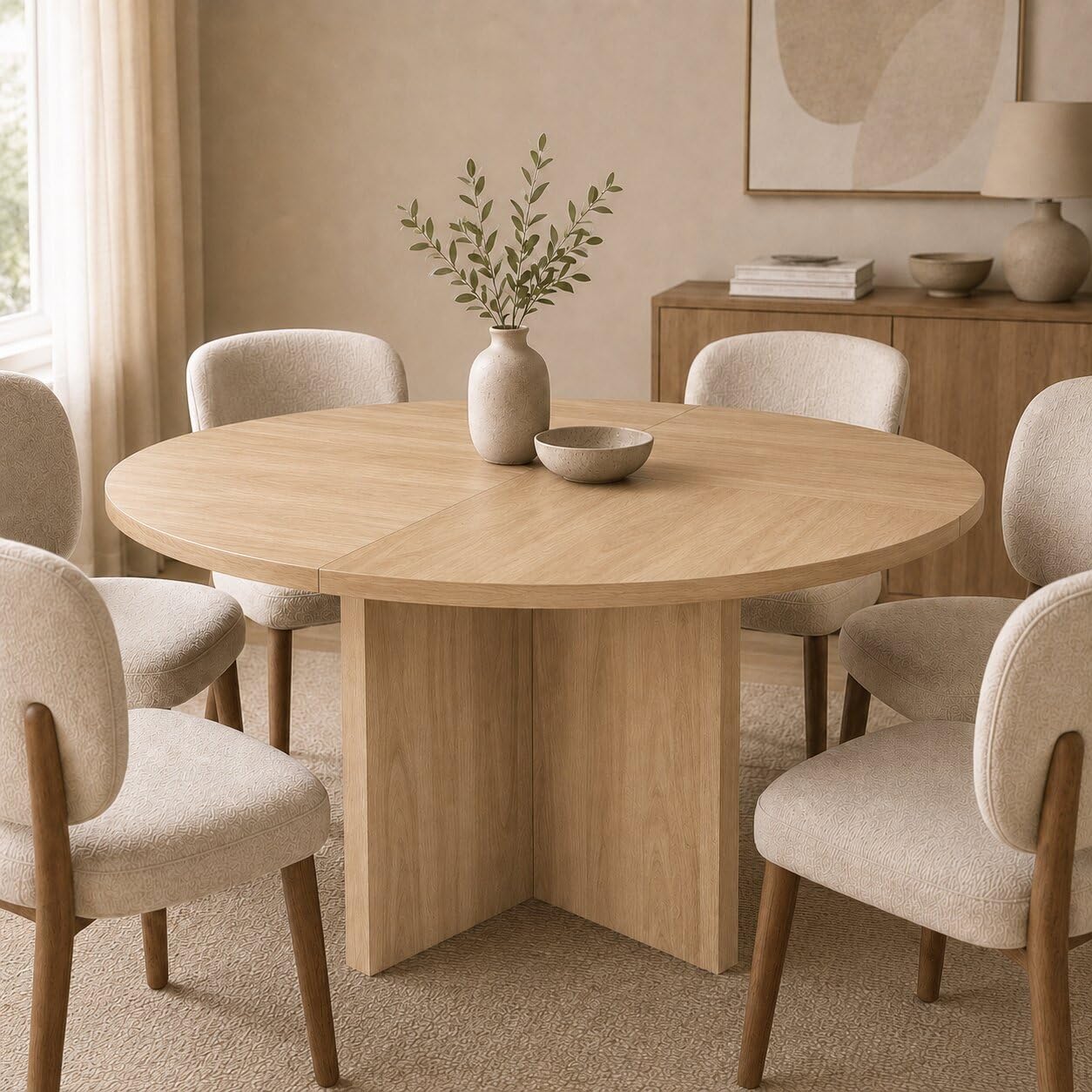 Merax Tavolo da pranzo rotondo Ø 120 cm per 4-6 persone, tavolo da cucina in MDF, tavolo da pranzo in stile scandinavo, tavolo da cucina classico con venature del legno