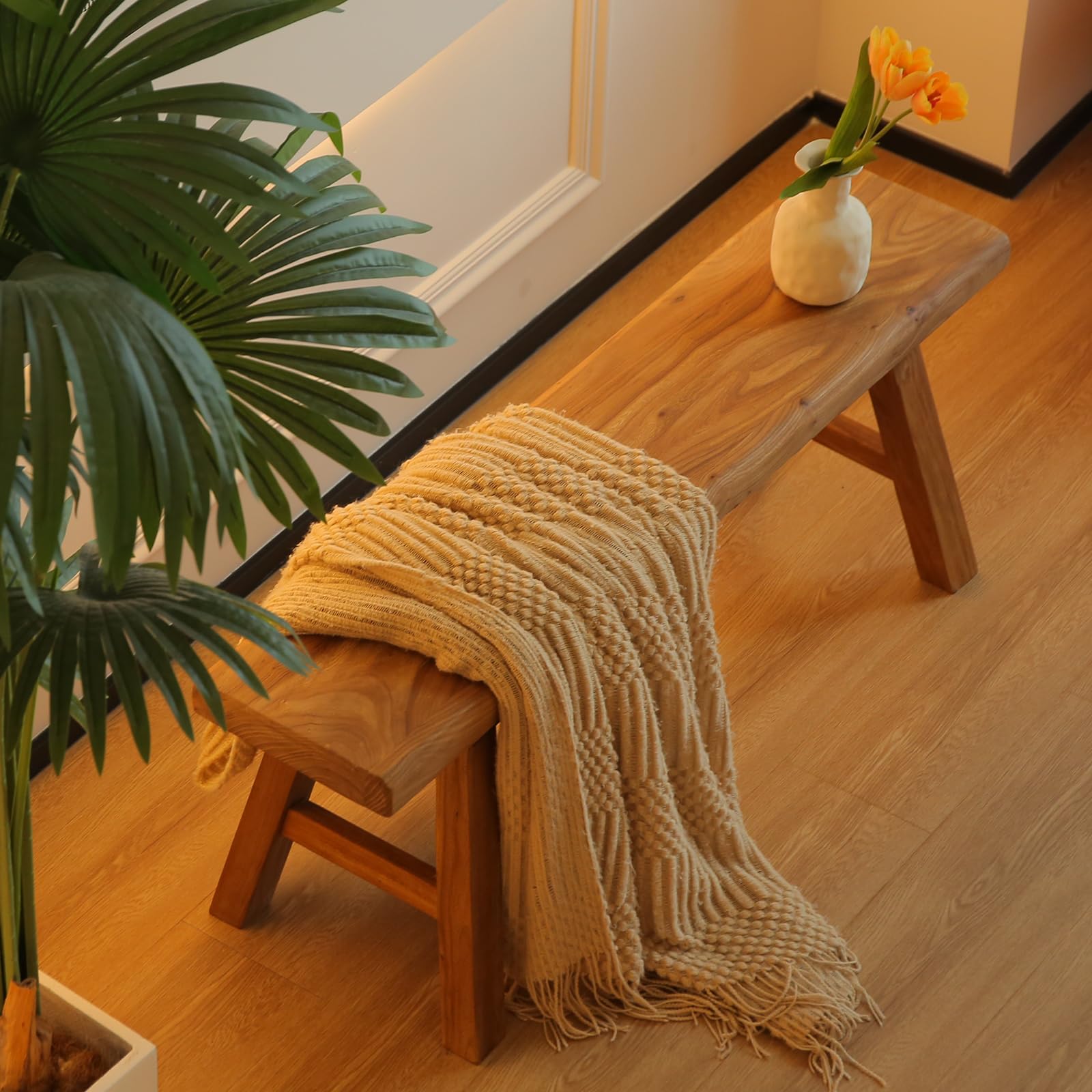 Banc en bois massif de 120 cm - Banc rustique en bois naturel - Banc en bois solide pour couloir, salle à manger ou chambre à coucher