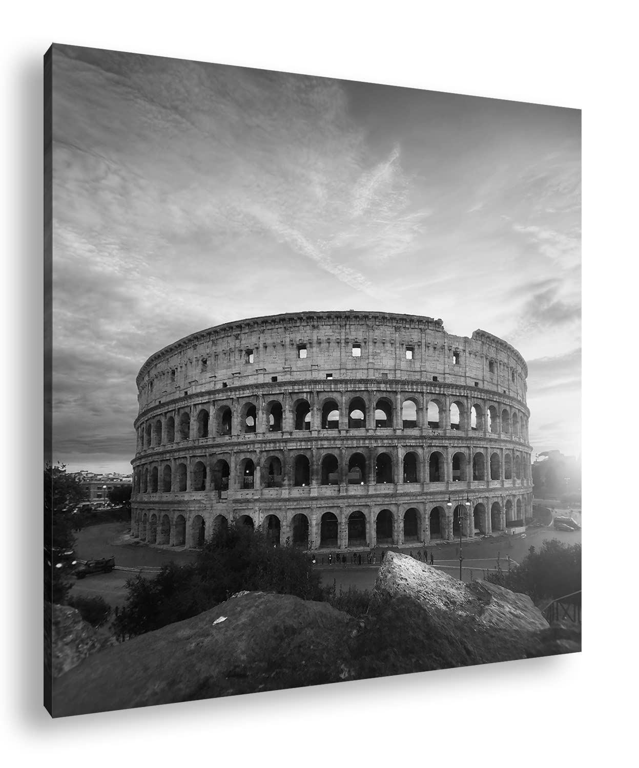 Leinwandbild Das Kolosseum in Rom – Geschichte in Stein Format: 70x70 cm Effekt: Schwarz&Weiß XXL Kunstdruck Bild auf Keilrahmen/Wandbild/Wohnzimmer Deko