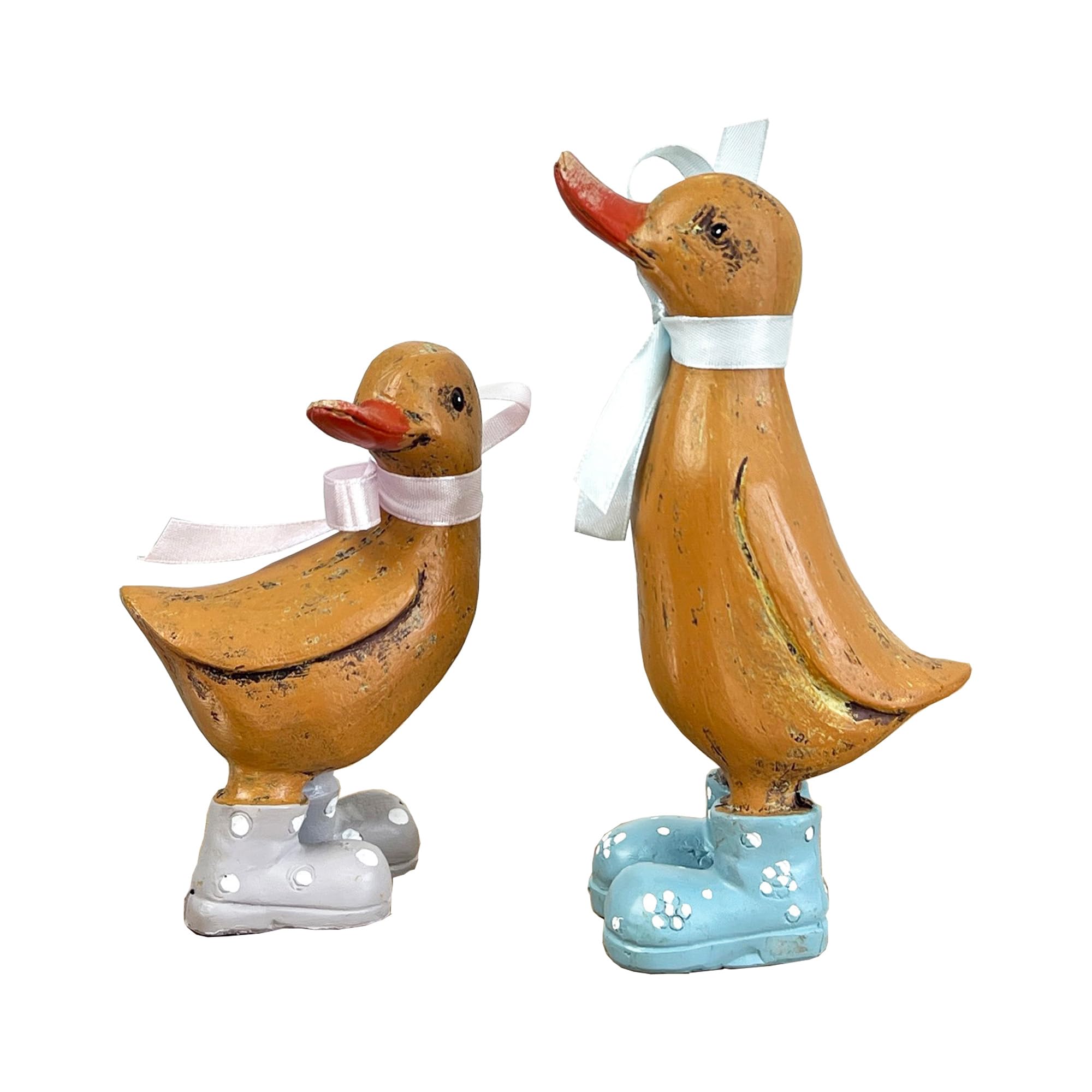 Alfie Francis Brown Set Of 2 Rustic Distressed Resin Duck In Wellington Boots Ornaments Figurines Statues Home Decorations
