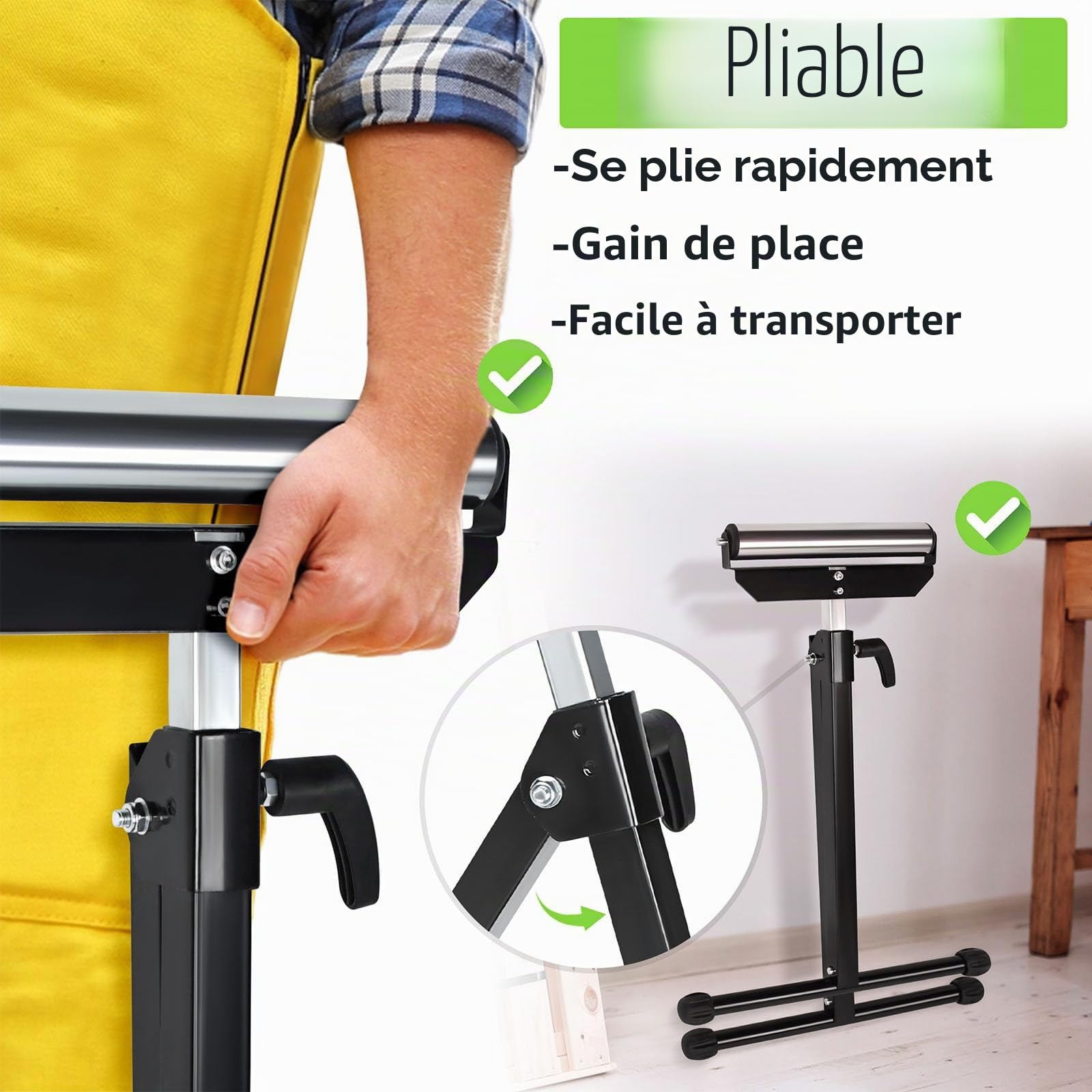UISEBRT 2x Servante à Rouleau Pliable - Support avec rouleau Hauteur réglable 68 à 107cm - Tréteaux à roulettes Charge maximale 60kg - Support de rouleau avec pieds antidérapants