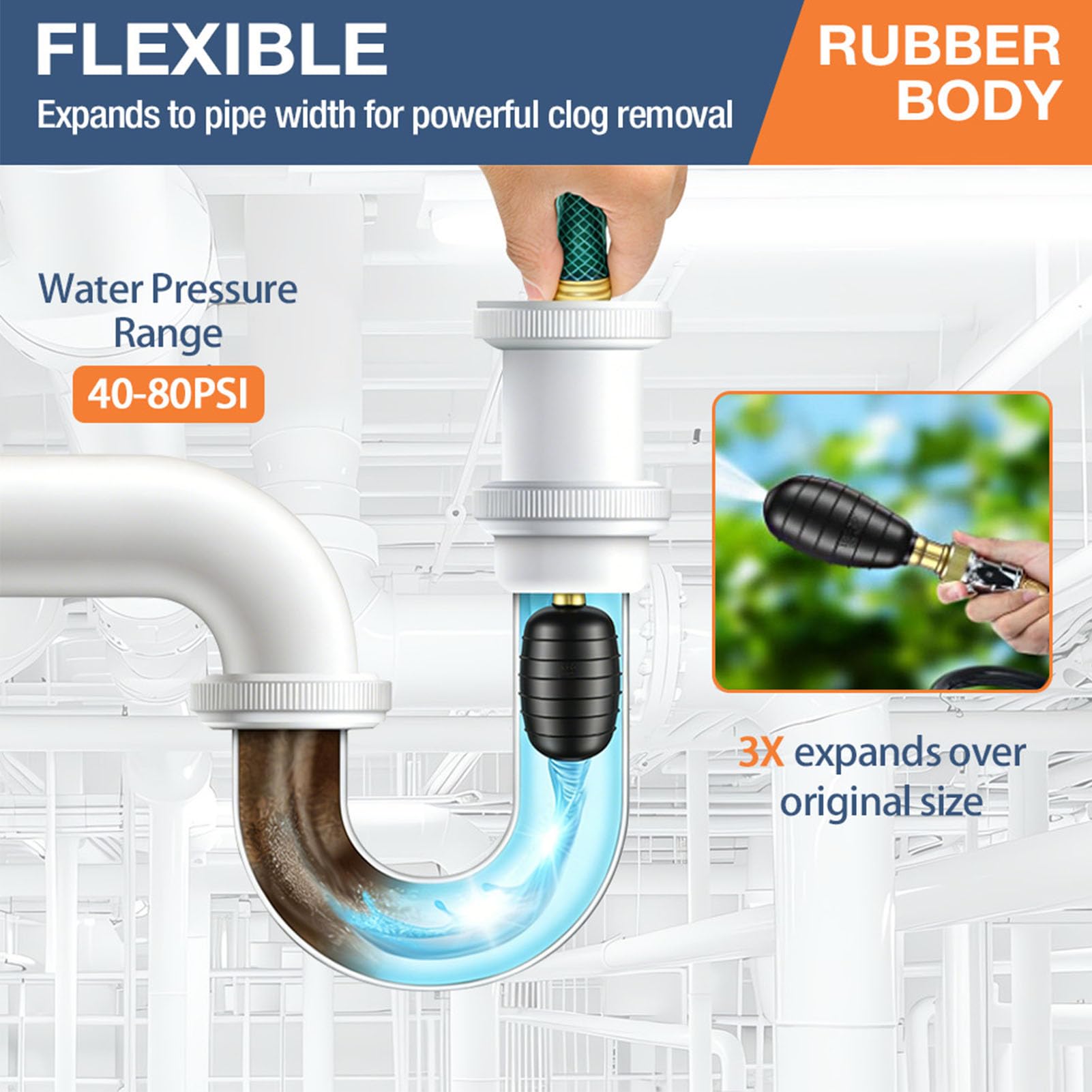Kit Desatascador con 3 Vejigas de Goma para Tuberías (natural
