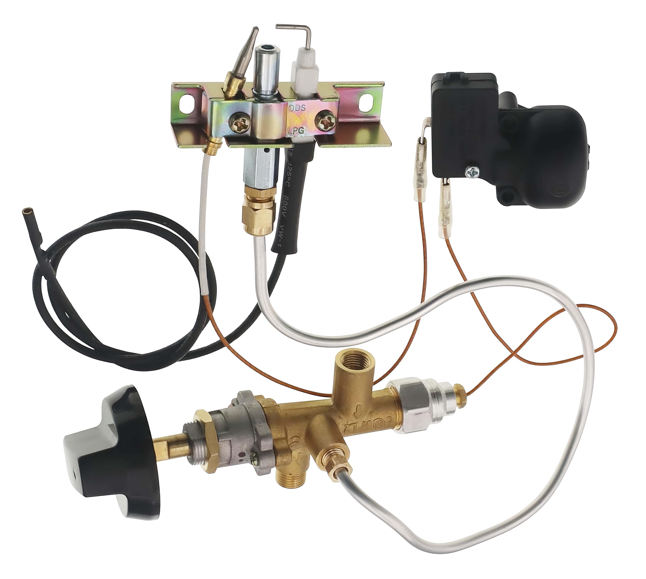 Propane Fire Pit Main Control Brass Safety Valve Kit Replace Parts, Include Valve Kit, Connecting tubes,Tilt switch and Safety Device Ignition Component Pilot Kit