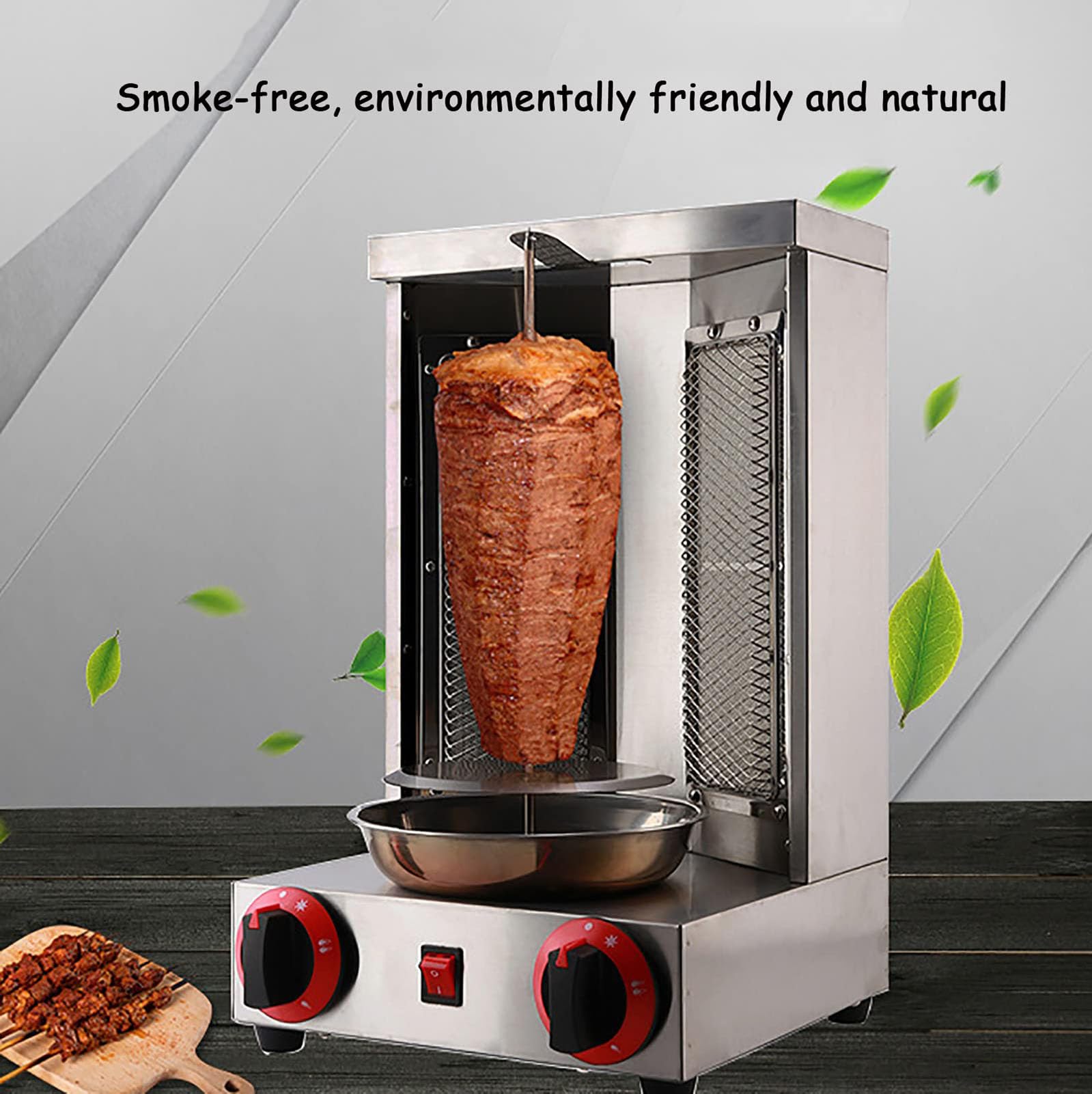 Rotissoire Grill gazowy, automatycznie obracany pionowy grill z rurkami grzewczymi, komercyjna patelnia żyroskopowa ze stali nierdzewnej, sprzęt bezdymny na kebab