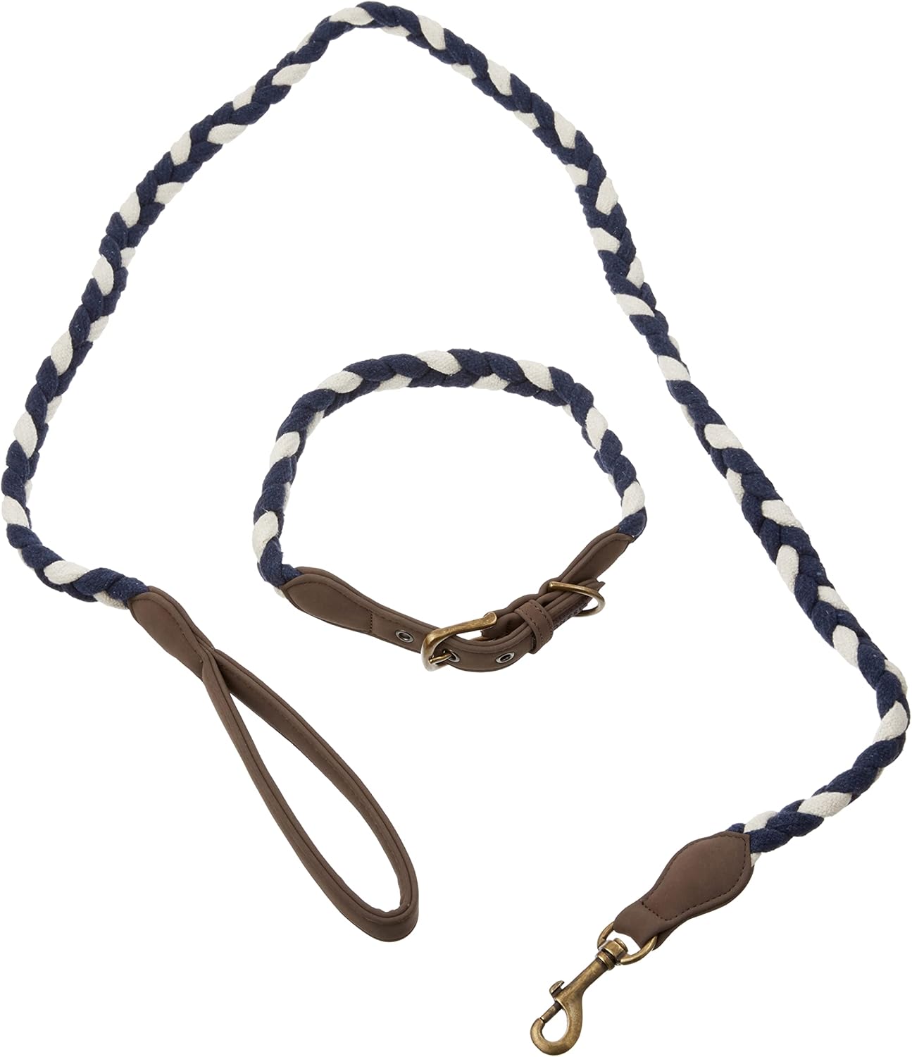 HonestBaby Collars and Leash Sets Braided and Vegan Suede for Dogs Organic Cotton for Pets, Navy/Ivory, X-Large