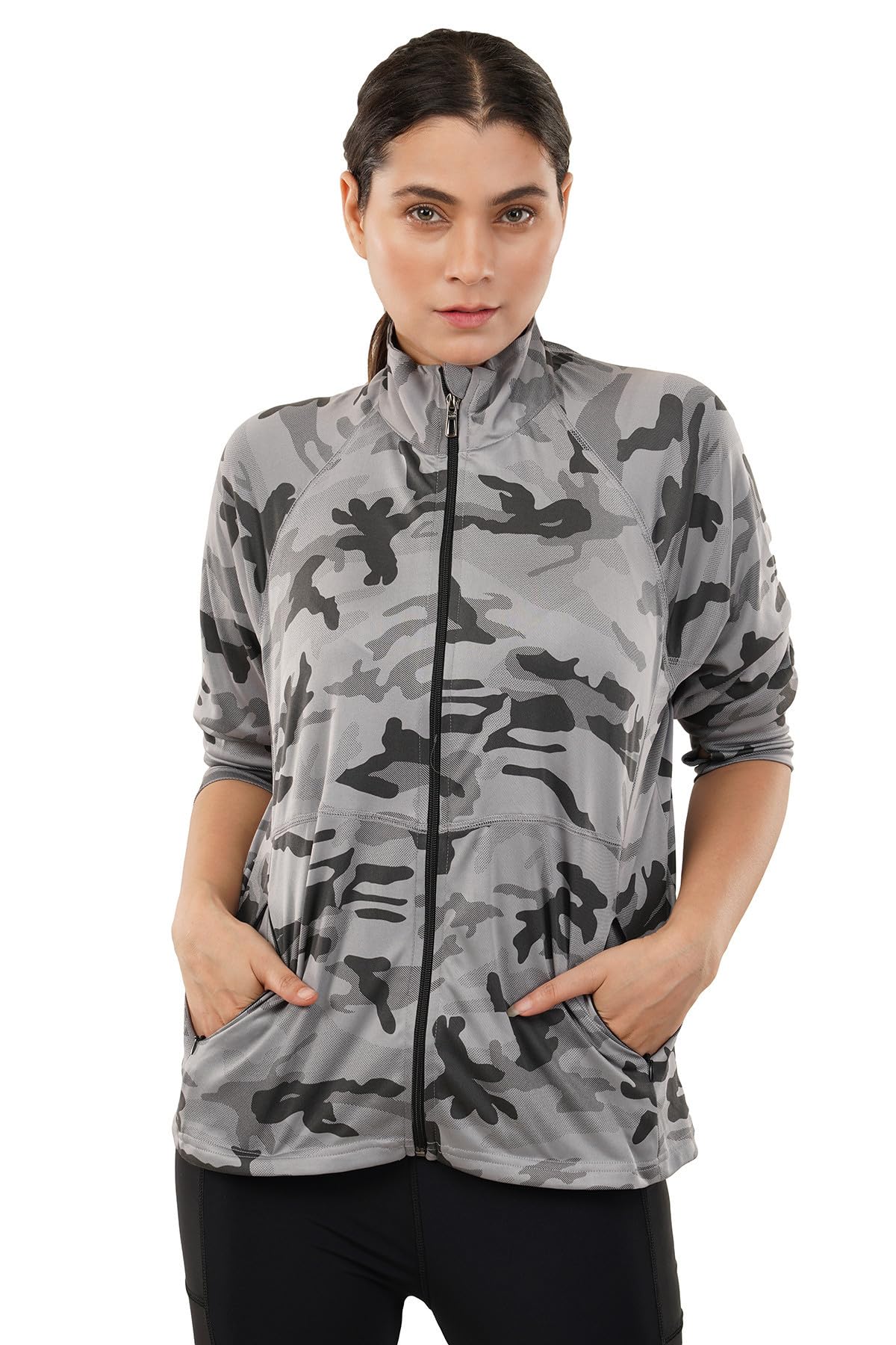 Fervour zipper jacket for women gymwear with premium ulta-smooth designer digital print fabric/Dry Fit trendy gymwear zipper jacket with pockets, perfect for gym, yoga, treavlling, sports, hiking