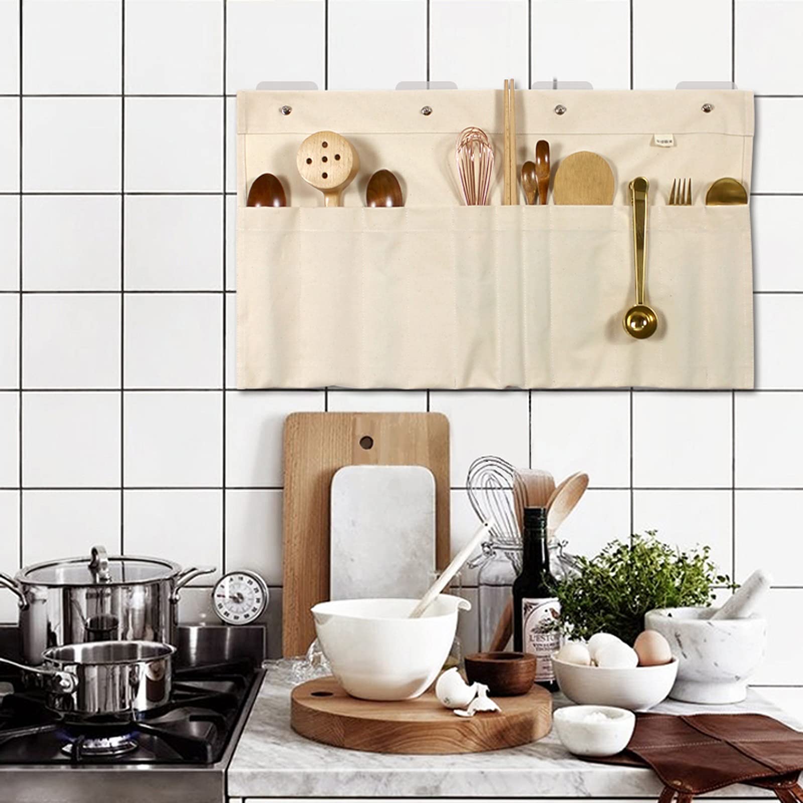 Wandaufbewahrung, Multifunktionale Hängetasche for Haushalt, Küchenutensilien, Aufbewahrungstasche, Canvas-Stoff, Wandaufhängung, Aufbewahrungstasche mit 11 Taschen