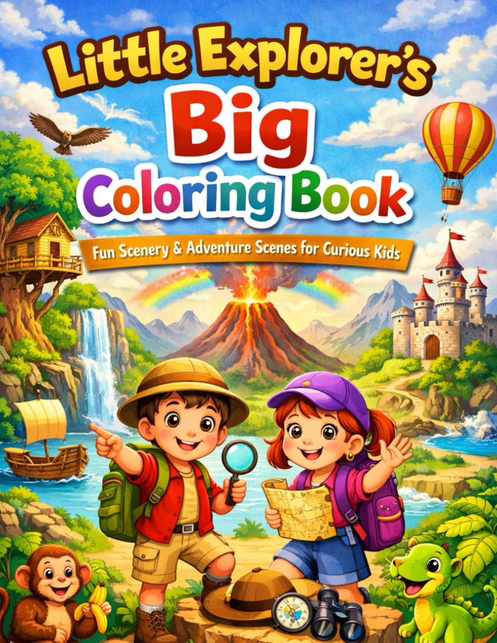 Little Explorer's Big Coloring Book: Fun Scenary & Adventures Scenes for Curious Kids