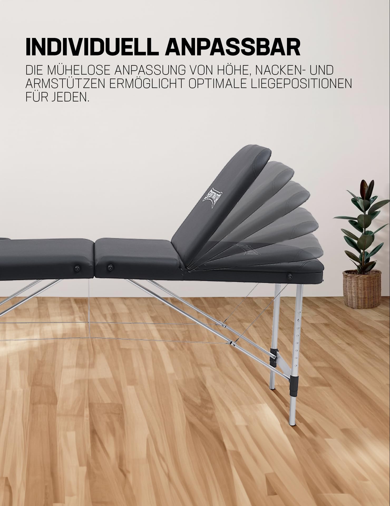 SPORTINATOR® Premium 3 Zonen Massageliege, angenehmer Liegekomfort durch 4 cm Polsterung, Flexible Höhenverstellung durch Rastknöpfe, belastbar bis ca. 180 kg (schwarz)