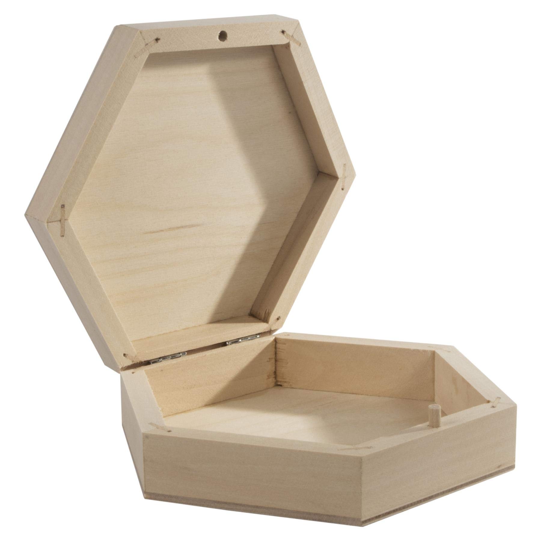 Woodeedoo Small Hexagonal Wooden Box With Hinged Lid For Crafts Jewellery Storage And Decoration Unfinished Holder 15.5X13.5X4Cm from B&Q
