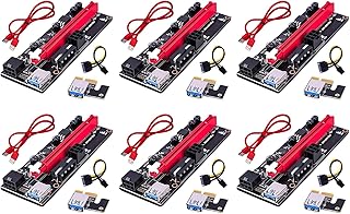(6 PACK) PCIE Riser 1 x vers 16 x Extension graphique pour carte adaptateur Riser alimenté par l'exploitation de minage GPU, câble USB 3.0 de 60 cm, 4 condensateurs solides, double 6 broches/4 broches et Molex 3 options d'alimentation (VER 009S-PCEI64P-N03)