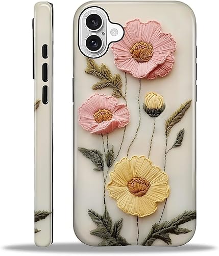Miniatura 82 de Funda para iPhone 15 Pro Max, Diseño Floral Bohemio con Bordado Sintético - Protección Dual Híbrida Silicona + PC Duro Resistente a Golpes Funda