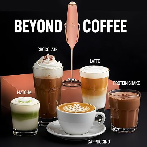 Vista 848 de Zulay Kitchen - Espumador de leche de mano con pilas AA Duracell: batidora de bebidas resistente para café, latte, capuchino y más, color aurora