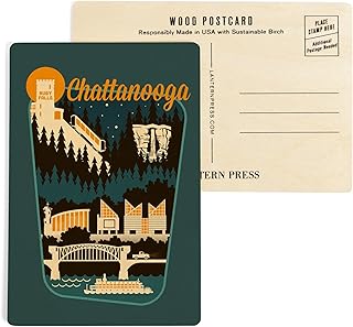 Chattanooga, Tennessee, Retro Skyline, (4x6 Birch Wood Postcards, 2-Pack Stationary, Rustic Home Wall Decor)