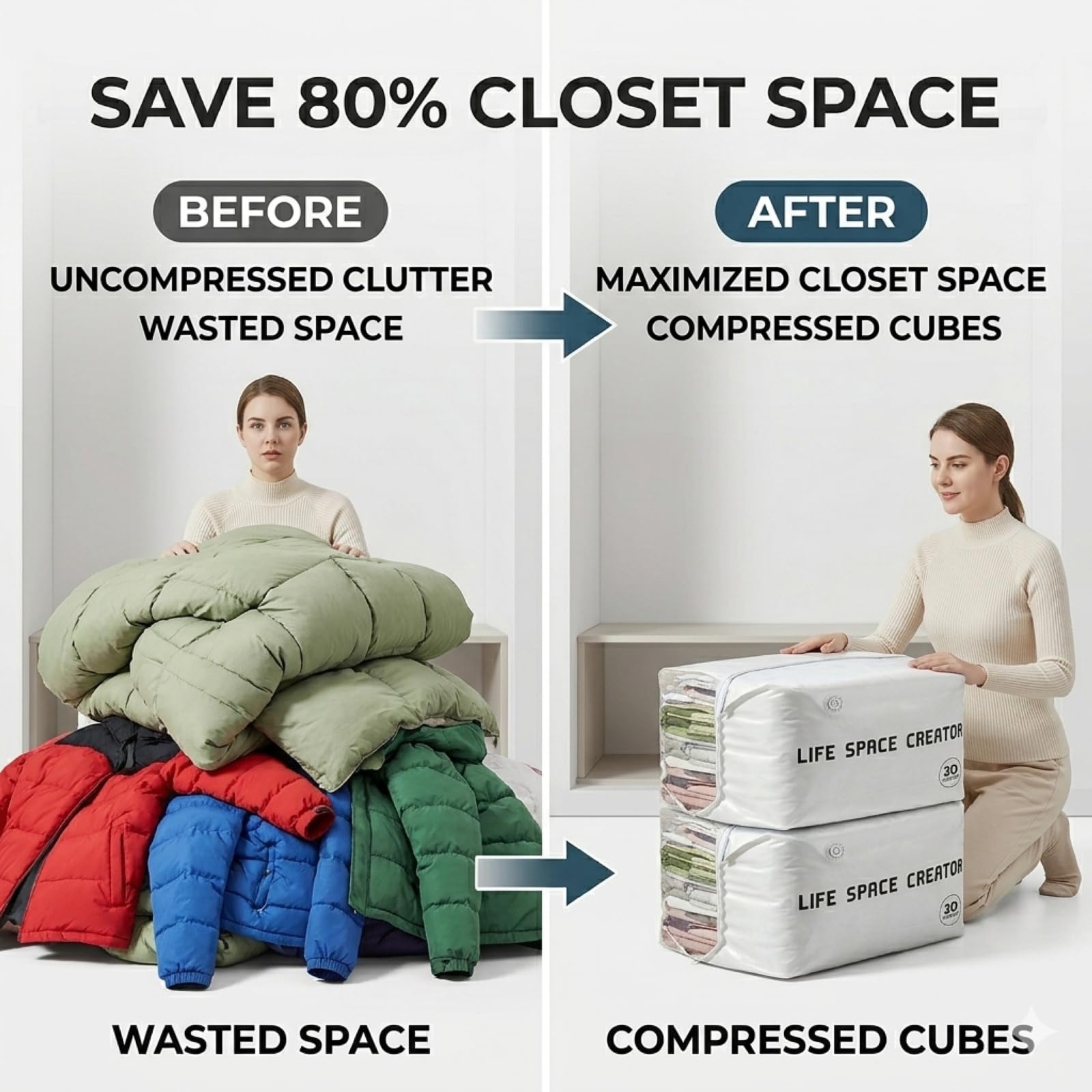 Bolsas de vacío 3D sin bomba, bolsas de almacenamiento de compresión herméticas para ropa, bolsa de compresión resistente de gran capacidad para almacenamiento de ropa de cama, almacenamiento al vacío