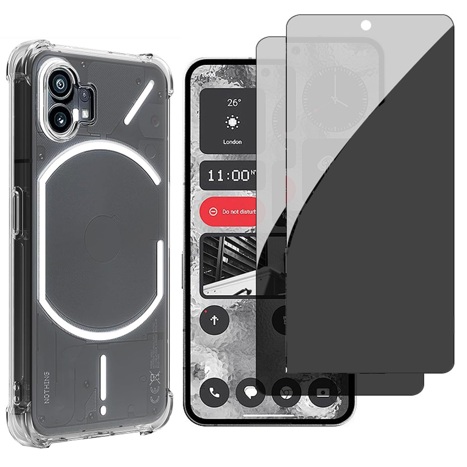 Hugewth(1+2 Pcs) Compatible for Nothing Phone 2 Case Cover and privacy Screen Protector Soft Cover TPU HD Clear Anti-Scratch Anti Peeping Tempered Film