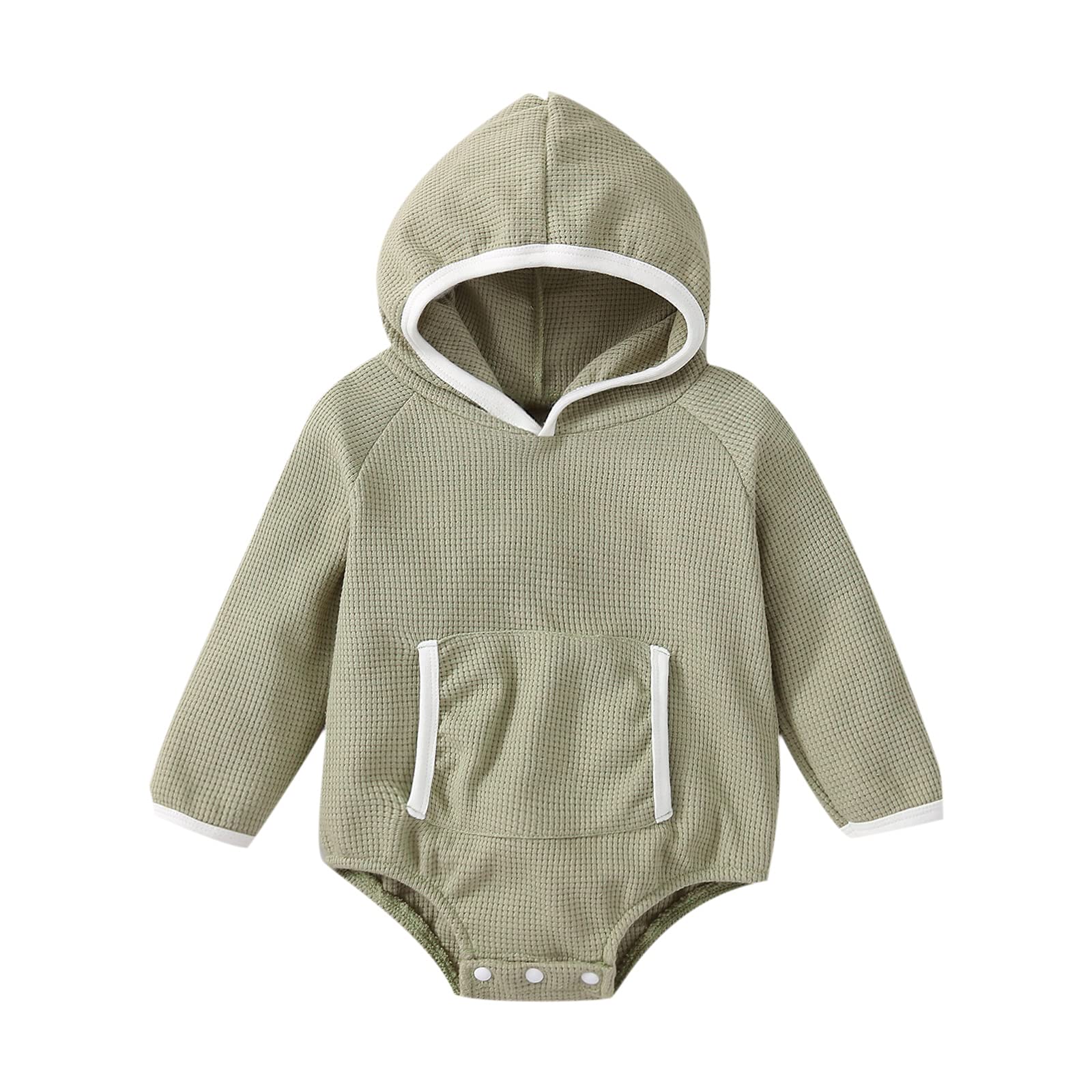BULINGNA Infant Baby Girl Boy Hooded Romper, Long Sleeve Solid Color Bodysuit Jumpsuit Hoodies with Kangaroo Pocket (Green, 6-12 Months)