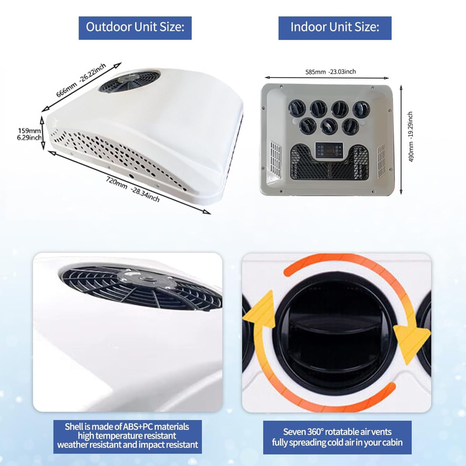 Aire Acondicionado en la azotea para vehículos recreativos con calefacción de 12V/24V/48V/220V/115V, Aire Acondicionado para Autocaravana, caravanas, Camiones, Tractores,24V