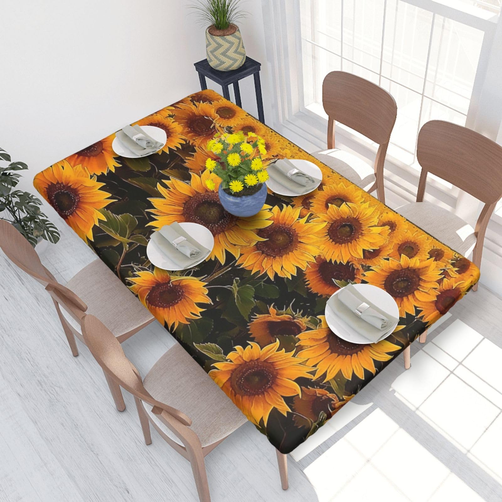WPKJU Sunflowers Printed Tablecloths 4ft Rectangular Table Covers Washable Polyester Decorative Table Cloth for Dining Table Picnic Wedding