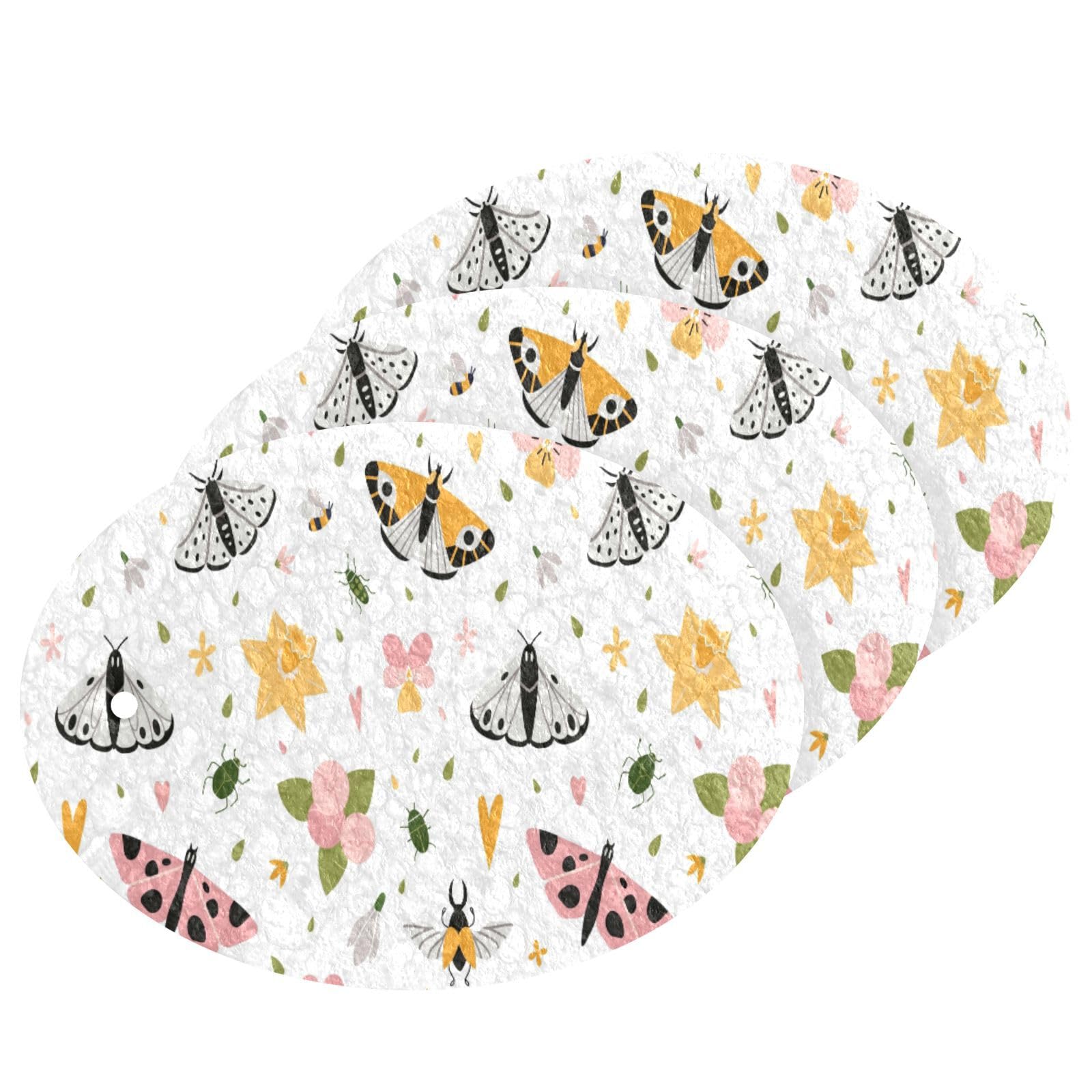 Kcldeci Scrub Sponges, Flower Butterflys and Bugs Non-Scratch Sponges for Dishes Kitchen Sponge Dish Scrubber for Washing Dishes and Cleaning Kitchen 3 Pack