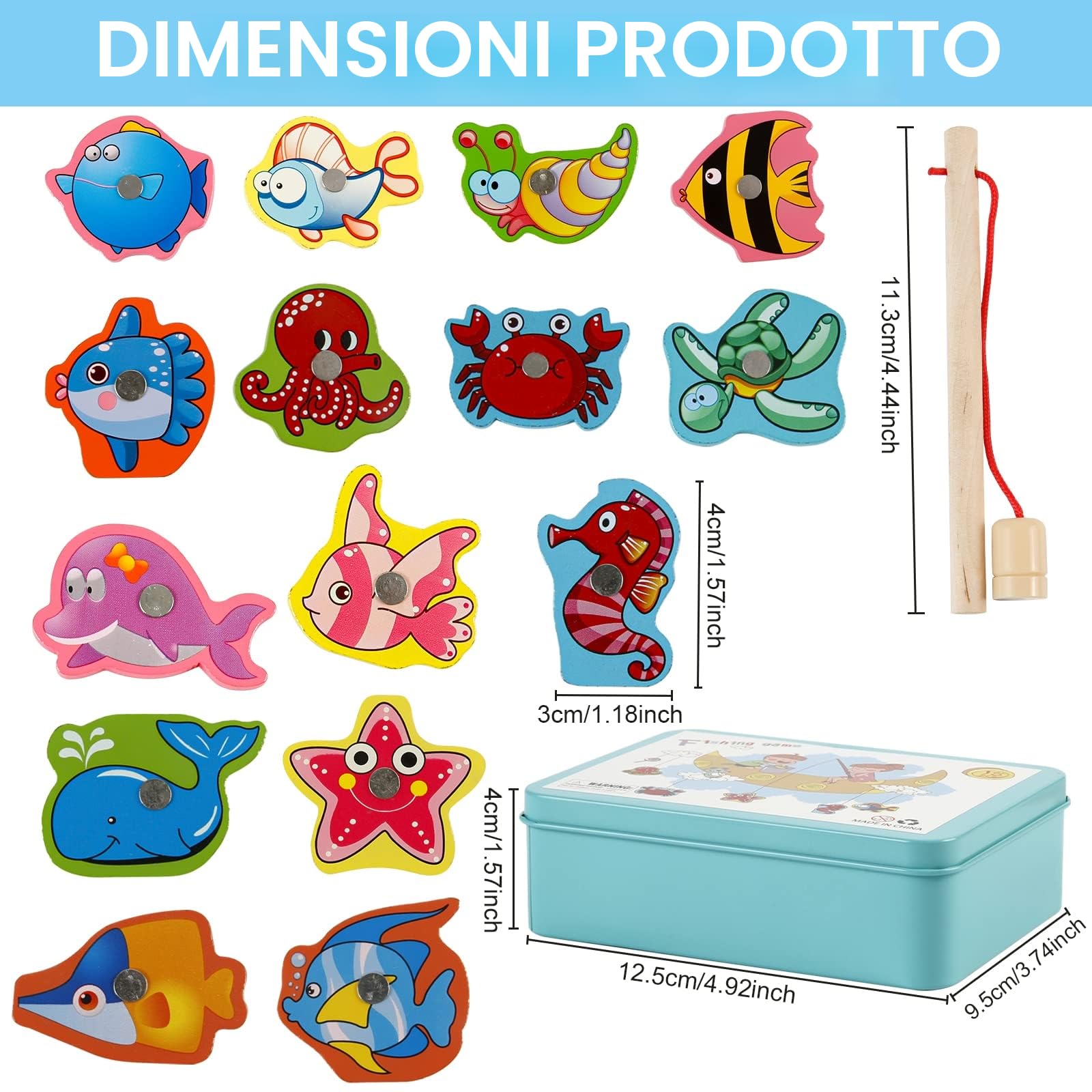 Giocattoli di Legno Gioco di Pesca, Vittse Giochi Montessori Bambini 2 Anni Gioco di Pesca Magnetico, Bambino in Legno Educativo Giocattoli, Giochi per Bambini per Sviluppo (Blu)