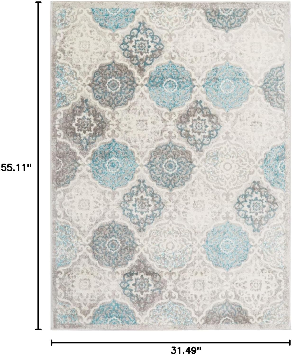 Home Dynamix Boho Andorra Transitional Damask Area Rug, Grey/Blue, 2'7"x4'7"
