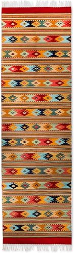 Miniatura 1 de NOVICA Alfombra decorativa de lana multicolor (3 x 10 pies), estrellas zapotecas