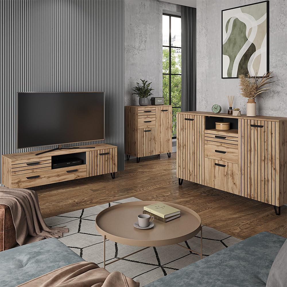 Vicco Cassettiera per camera da letto Amber, Quercia Wotan, 80 x 127.6 cm con 5 cassetti, con vano portaoggetti per spazio aggiuntivo