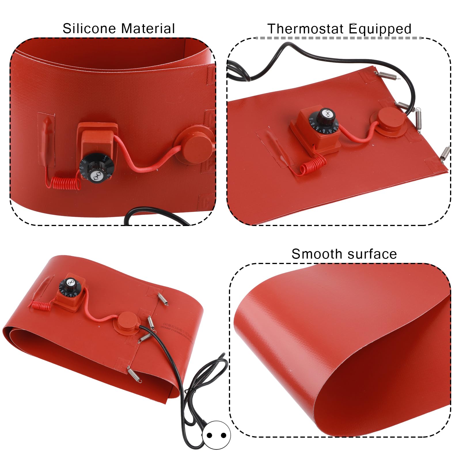 Chauffe Fût Métallique 110 V 220 V Avec Thermostat 30-150°c Chauffe-Fût à Prise Pour Fûts D'huile De 200 Litres Coussin Chauffant En Caoutchouc Silicone Avec Ruban Chauffant