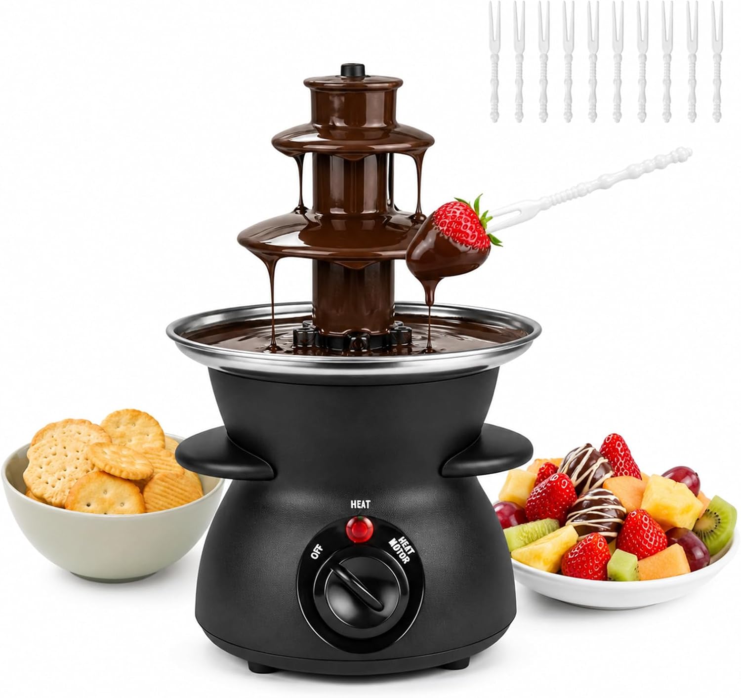 3-Tier Chocolate Fondue Fountain, Electric Chocolate Fountain Machine, Small Chocolate Fountain for Parties, Melts Cheese, Chocolate