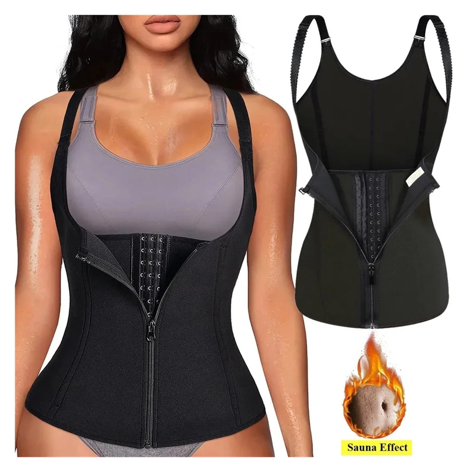 Ceinture Sudation Femme Débardeur Gainant à la Taille for Femme, Fermeture éclair, Gainant Le Ventre, sans Manches, sous-vêtement Gainant(M)
