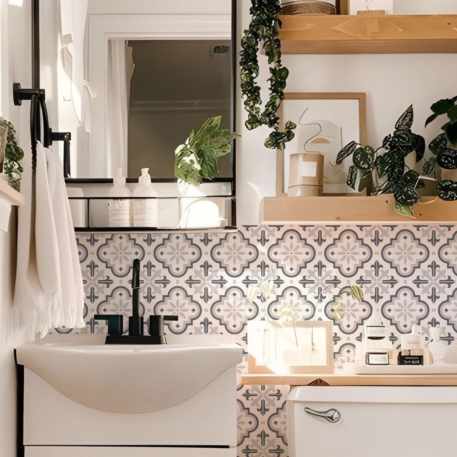 Alwayspon Tile Sticker, Gray Self Adhesive Stick on Tiles Transfer Sticker for Bathroom Kitchen, Splashback for Cooker, Peel and Stick Adhesive Vinyl Wall Tiles Sticker, 10PcsX20cm/8inch