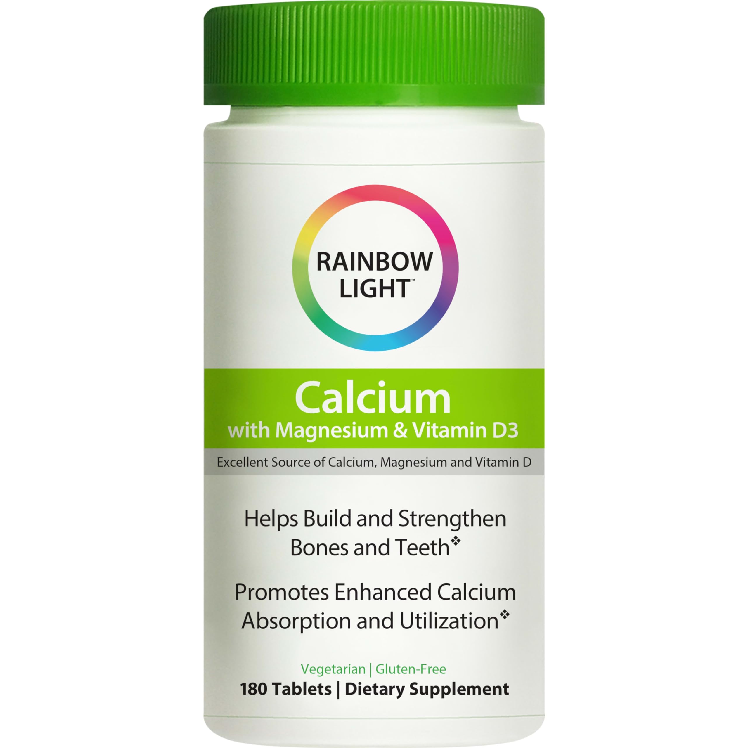 Rainbow LightCalcium Complex with Magnesium & Vitamin D3 + | 180 Tablets | Real Food Nutrients | Supports Bone Density & Muscle Health | Vegan Supplement for Men and Women