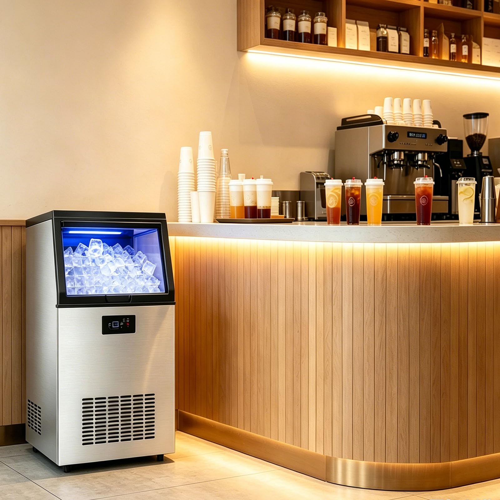 Macchina del Ghiaccio Professionale 60kg/24H Macchina per Ghiaccio da Tavolo Commerciale Fabbricatore Ghiaccio con Schermo LCD,per Casa/Ufficio/Ristorante/Bar/Caffetteria