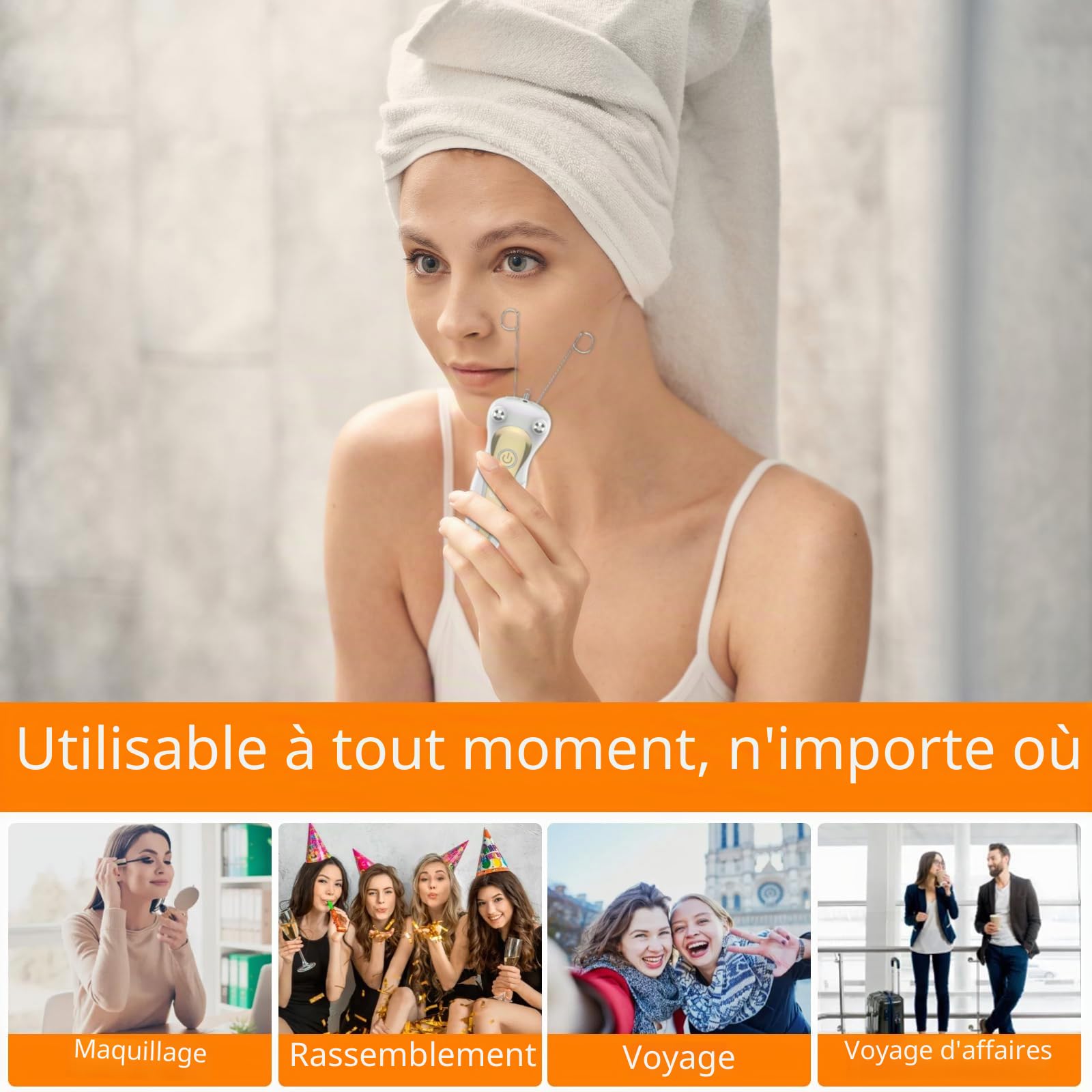 VOSSOT Épilateur électrique pour le visage pour femme, épilateur électrique pour le visage, épilateur USB pour le visage avec LED, épilateur pour le visage pour femme, masseur de visage, rasoir à