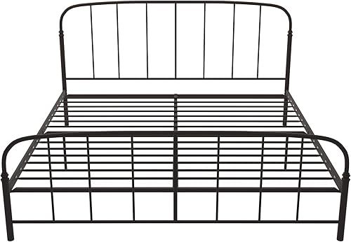 Miniatura 3 de DHP Lafayette - Cama de plataforma de metal con cabecera curvada y estribo de estilo rústico, altura de la base ajustable para almacenamiento debajo