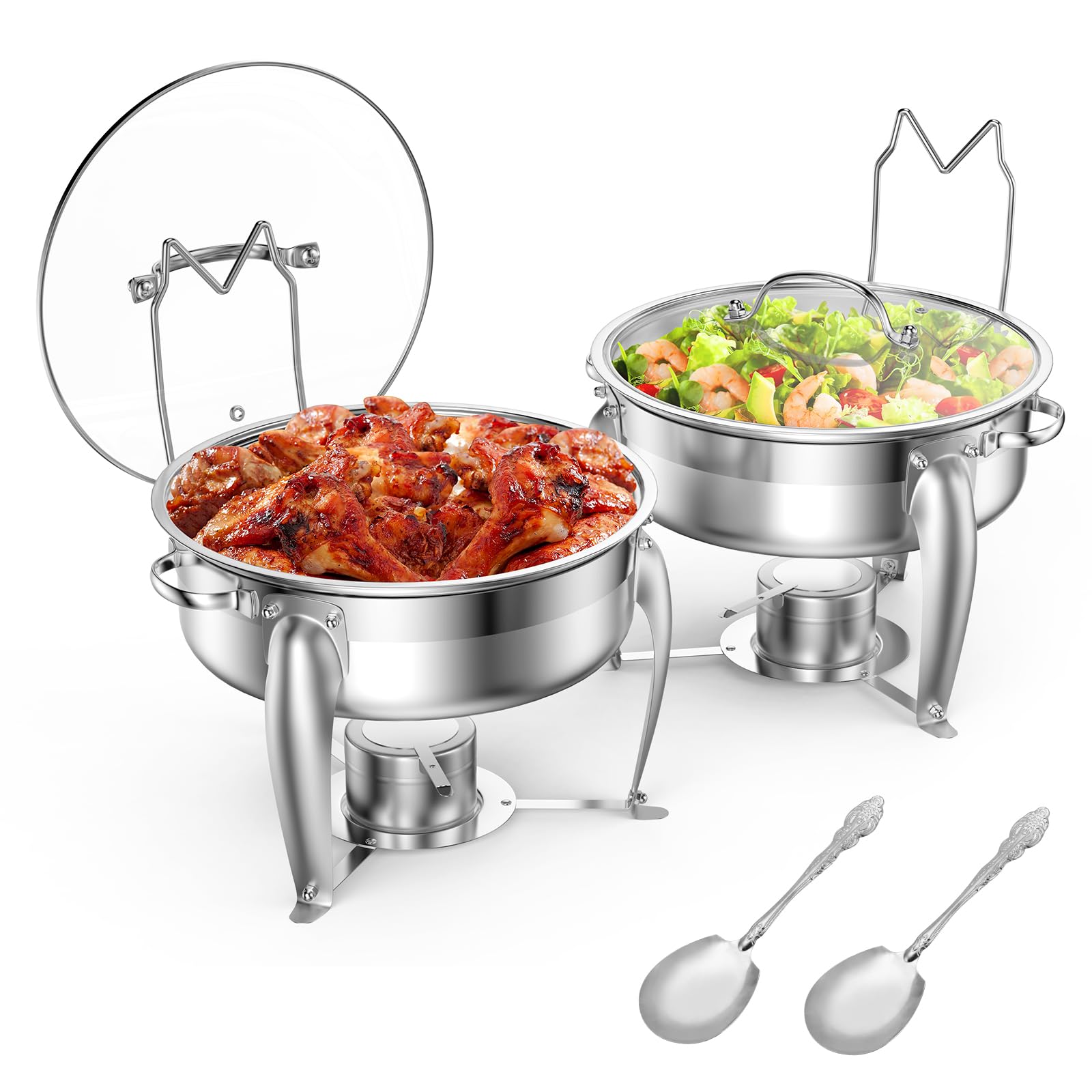 6 QT Chafing Dish Buffet Set with Serving Spoons, 2 Packs Stainless Steel Round
