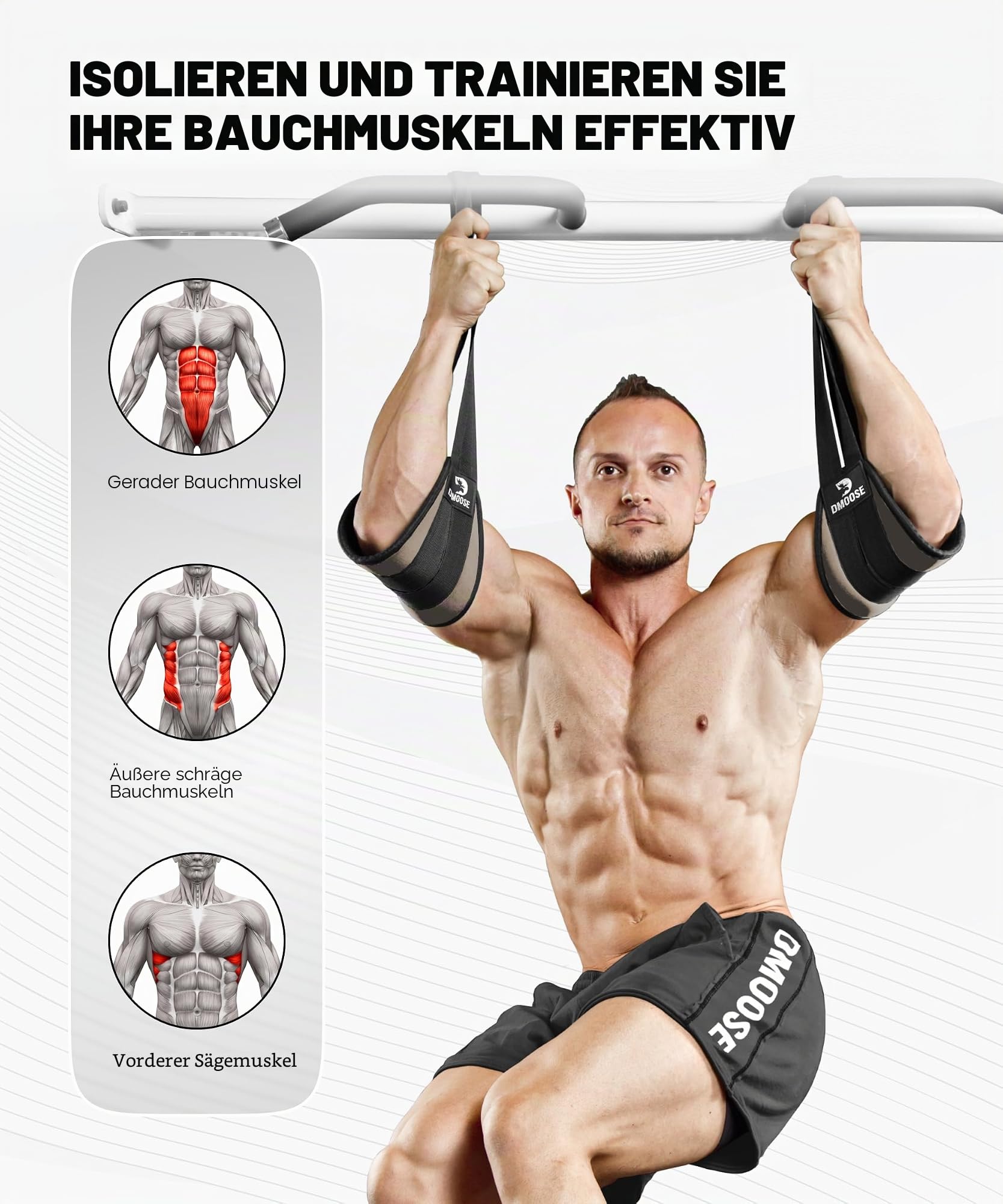 DMoose Fitness Hängende Bauchmuskelriemen für Klimmzugstange und Core-Krafttraining – Weich gepolsterte Trainingsriemen für Bauchmuskelübungen und Beinheben, Hängestangenriemen mit 2 Stahlkarabinern