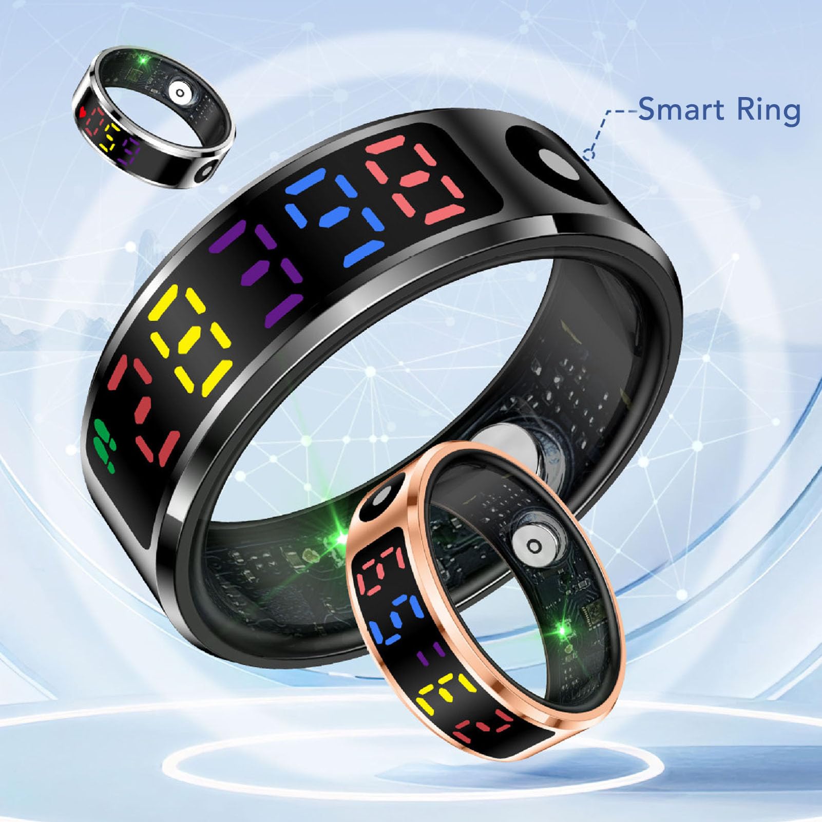 Sxhlseller Anneau Intelligent avec écran Tactile Couleur, Tracker d'activité en Acier Inoxydable de 50 M pour la Natation, la Course à Pied, Téléphone pour la