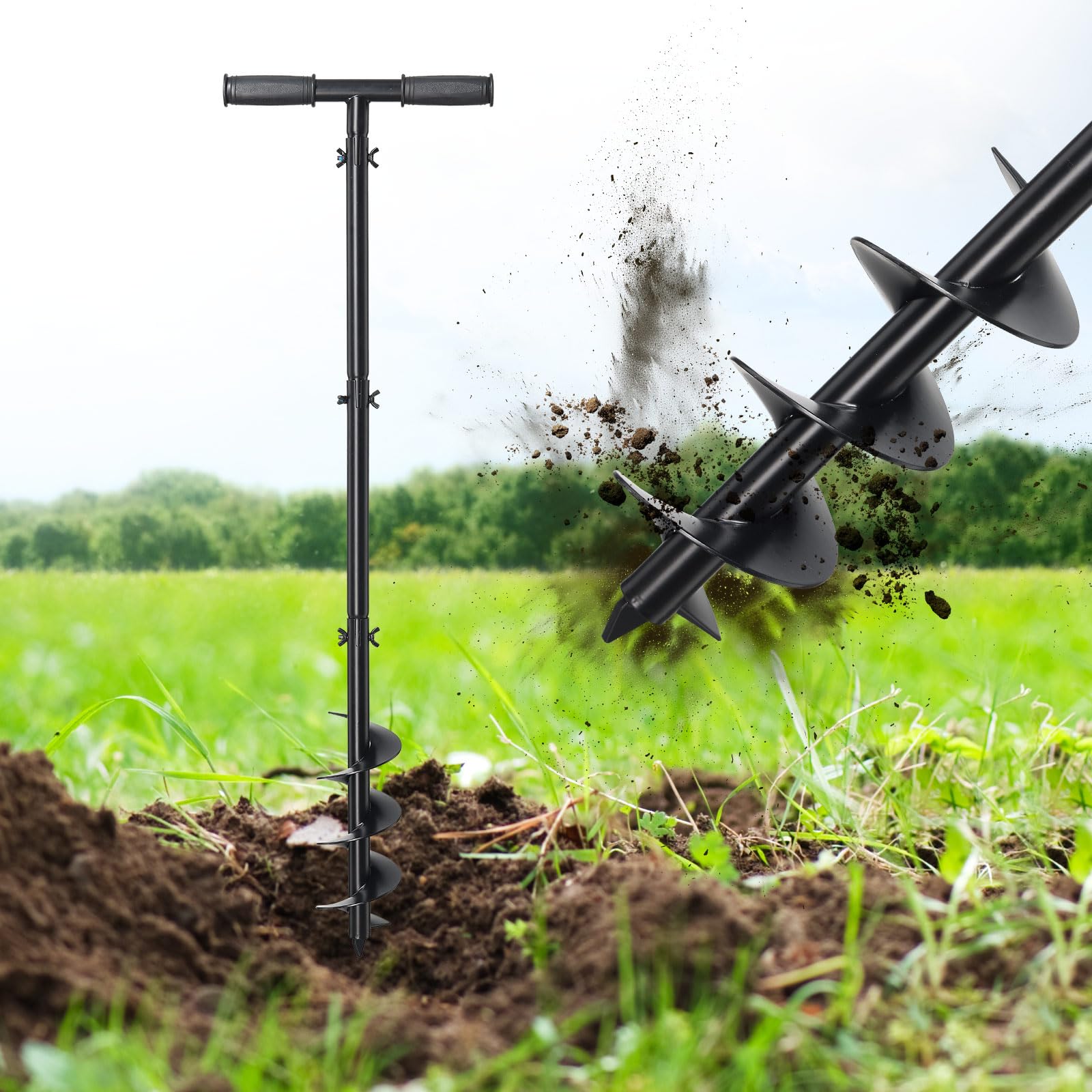 Photo 1 of DAKEPOLE Post Hole Digger, Hand Auger Spiral Drill for Planting, 38 Inch Long Post Hole Digger Manual Earth Auger for Fence Posts, Sand, Bulb, Seedlings, Tree, Mail Box, Non Slip T Handle