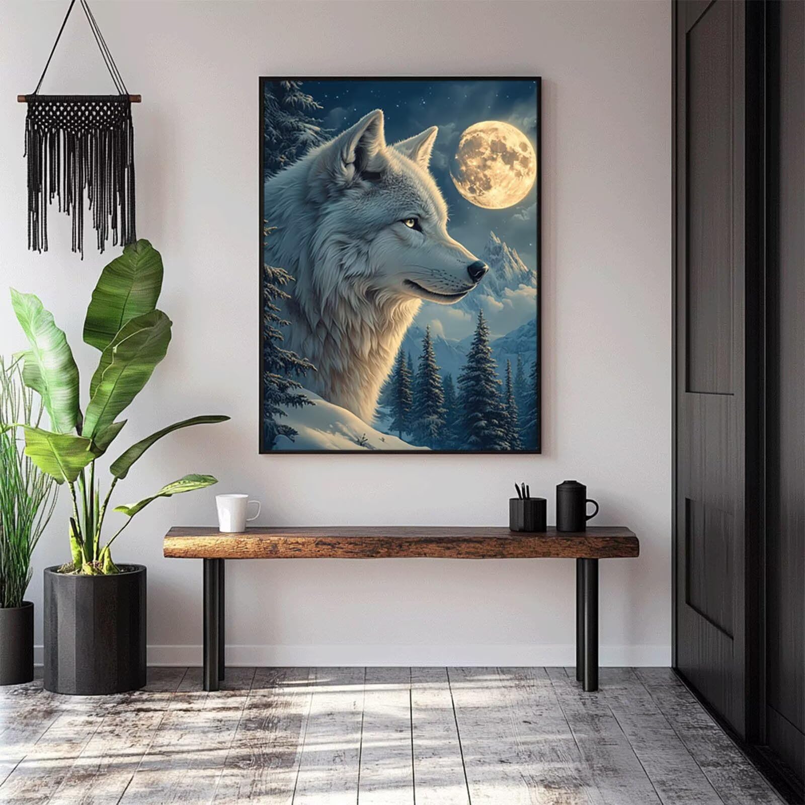 5D DIY diamentowy obraz wilk zestaw do malowania diamentami dla dorosłych i dzieci pełny księżyc diamentowy obraz krzyż Embroidery łatwe dla początkujących, sztuka kryształowa dekoracja ścienna
