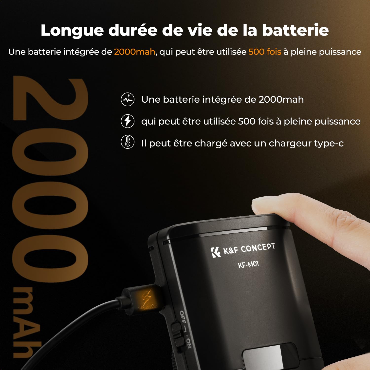 K&F CONCEPT Mini Flash Speedlite GN12 pour Canon Nikon Fuji | Batterie 2000mAh, 8 niveaux puissance, mode S1/S2, diffuseur inclus, photographie reflex, KFM01